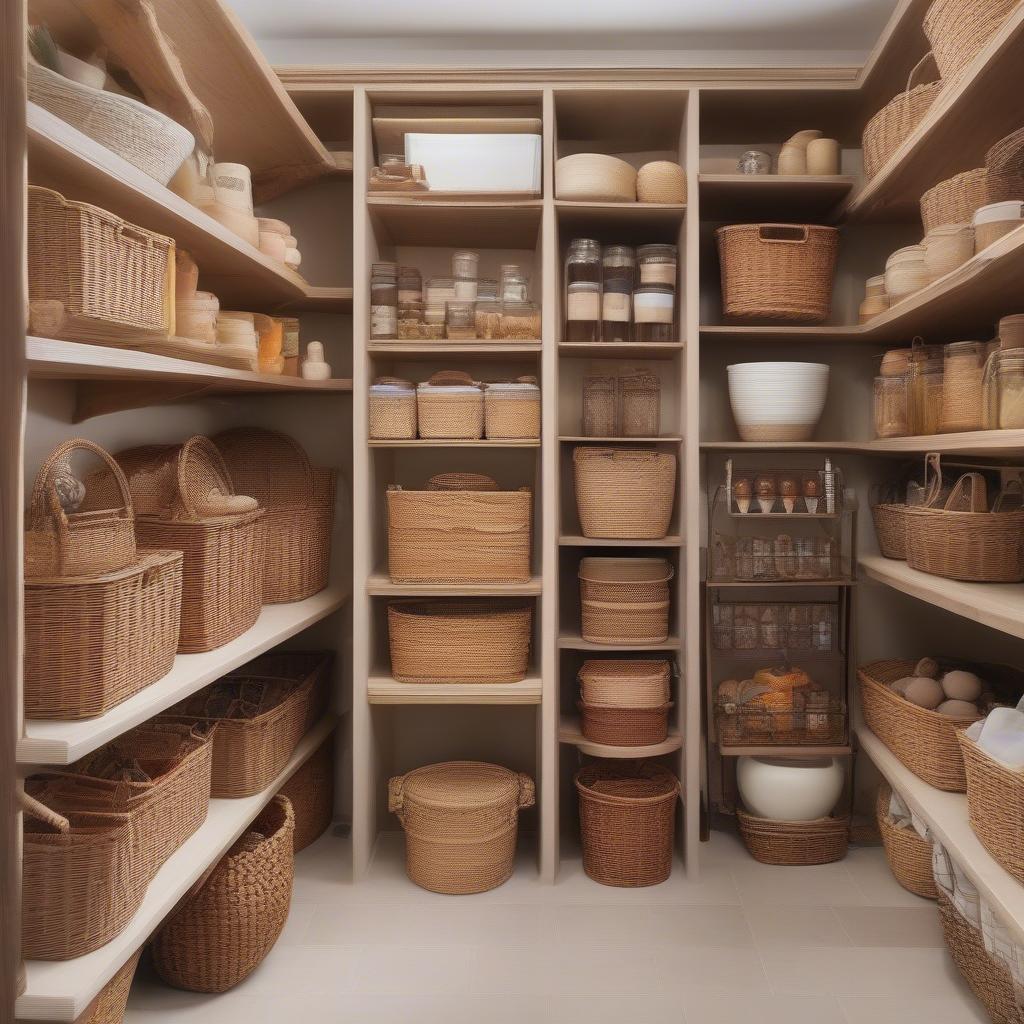 Different Styles of Wicker Baskets Used for Kitchen Storage