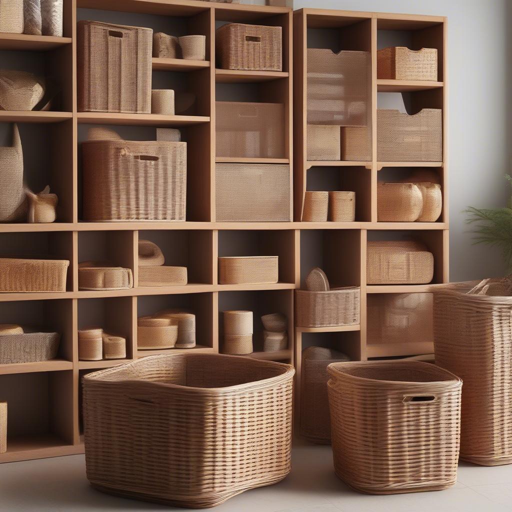 Various Shapes and Sizes of Wicker Storage Bins