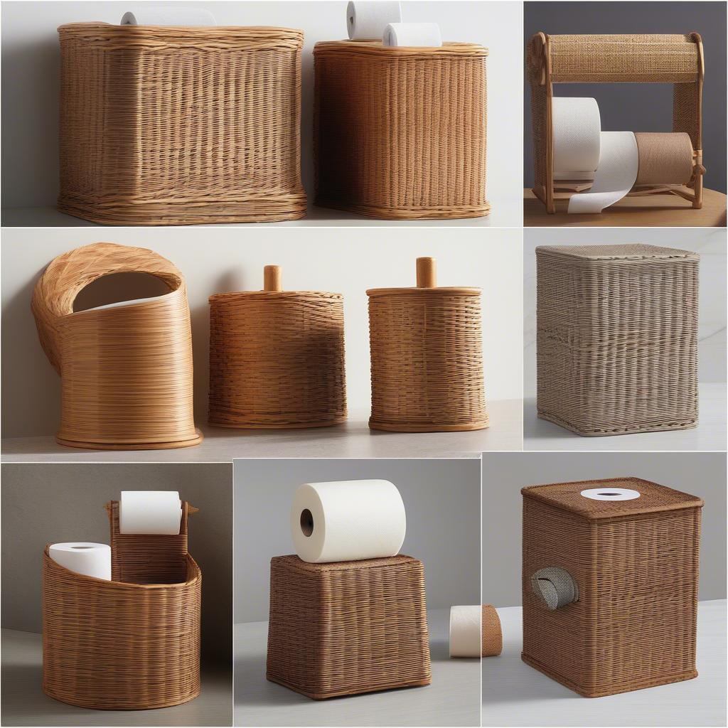 Different styles of wicker toilet paper holders