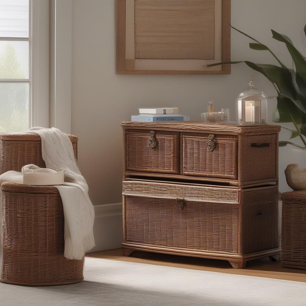 Verona Wicker Storage Chest in a Living Room Setting