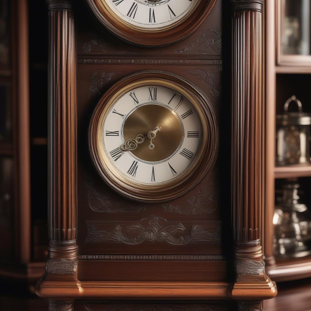 Vintage Grandfather Clock Curio Cabinet with Wicks Furniture Details