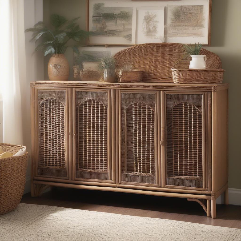 Searching for vintage wicker cabinets on an online marketplace