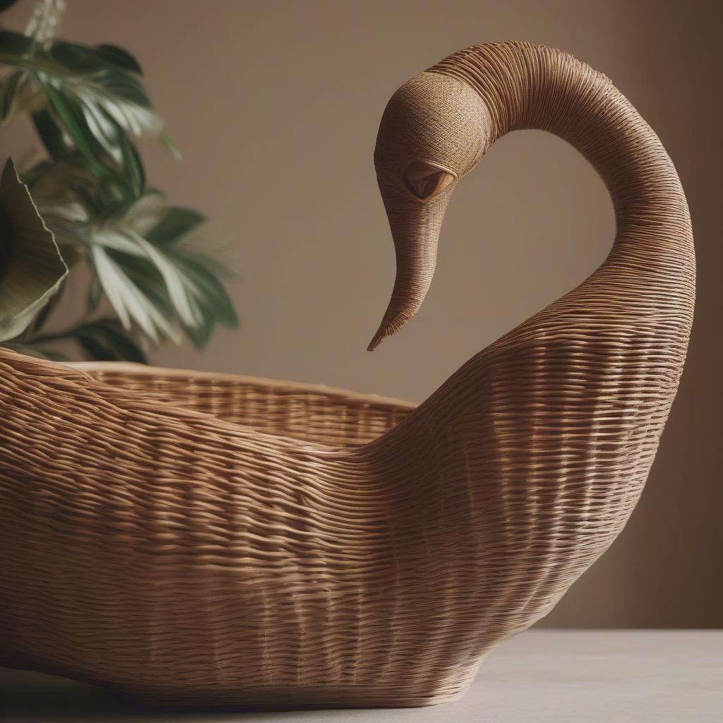 Close-up of a Vintage Wicker Swan Plant Holder