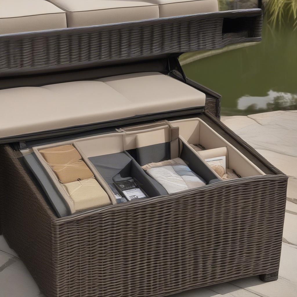 Vista River All-Weather Wicker Coffee Table with Storage Open