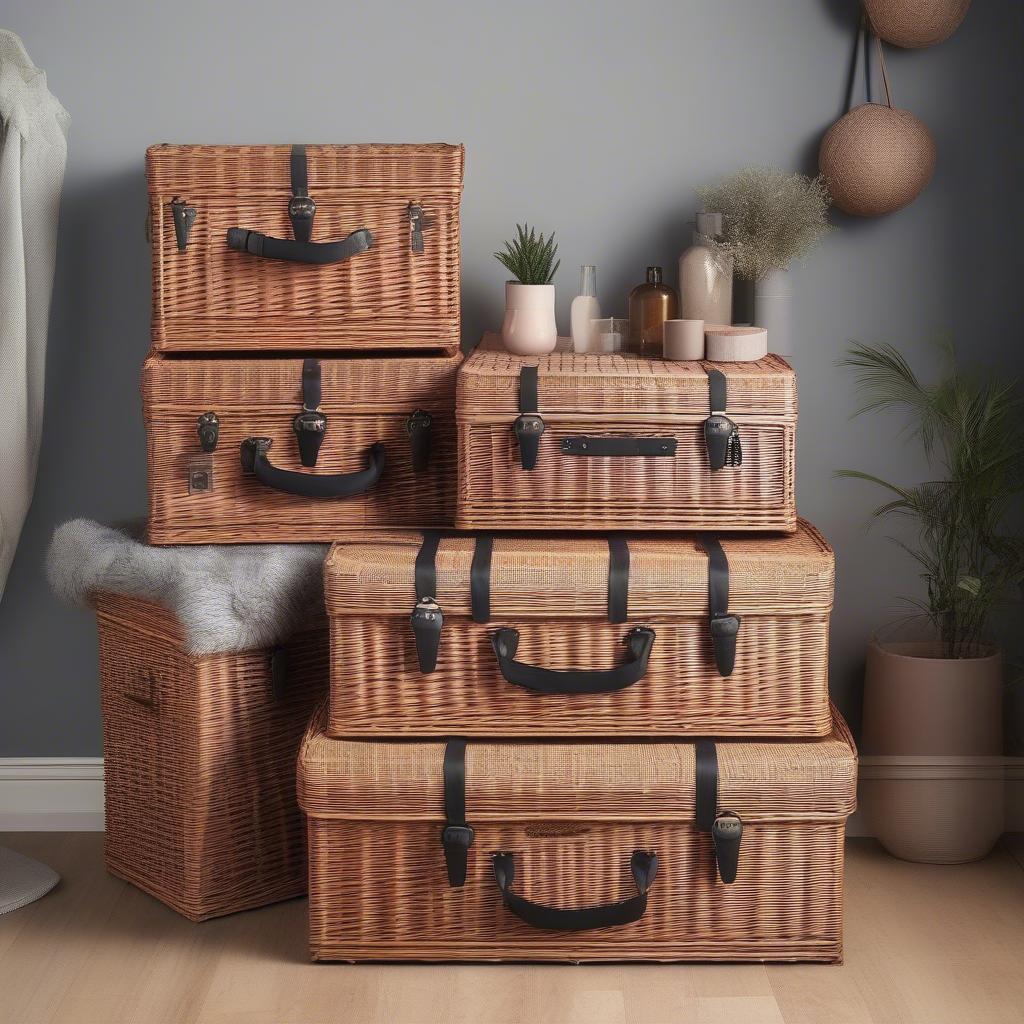 Different Sizes of VonHaus Wicker Storage Trunks