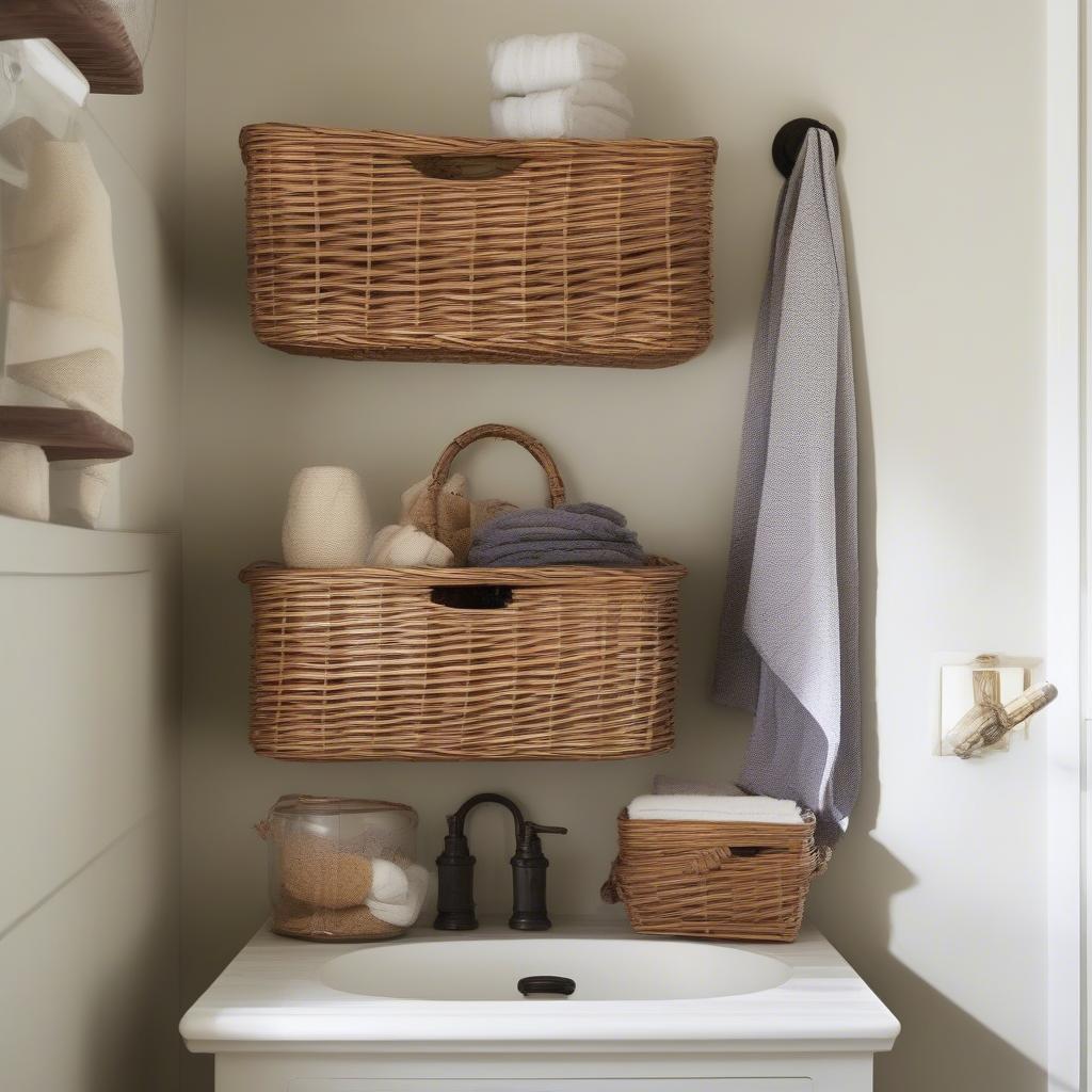 Wall-Mounted Wicker Baskets for Small Spaces