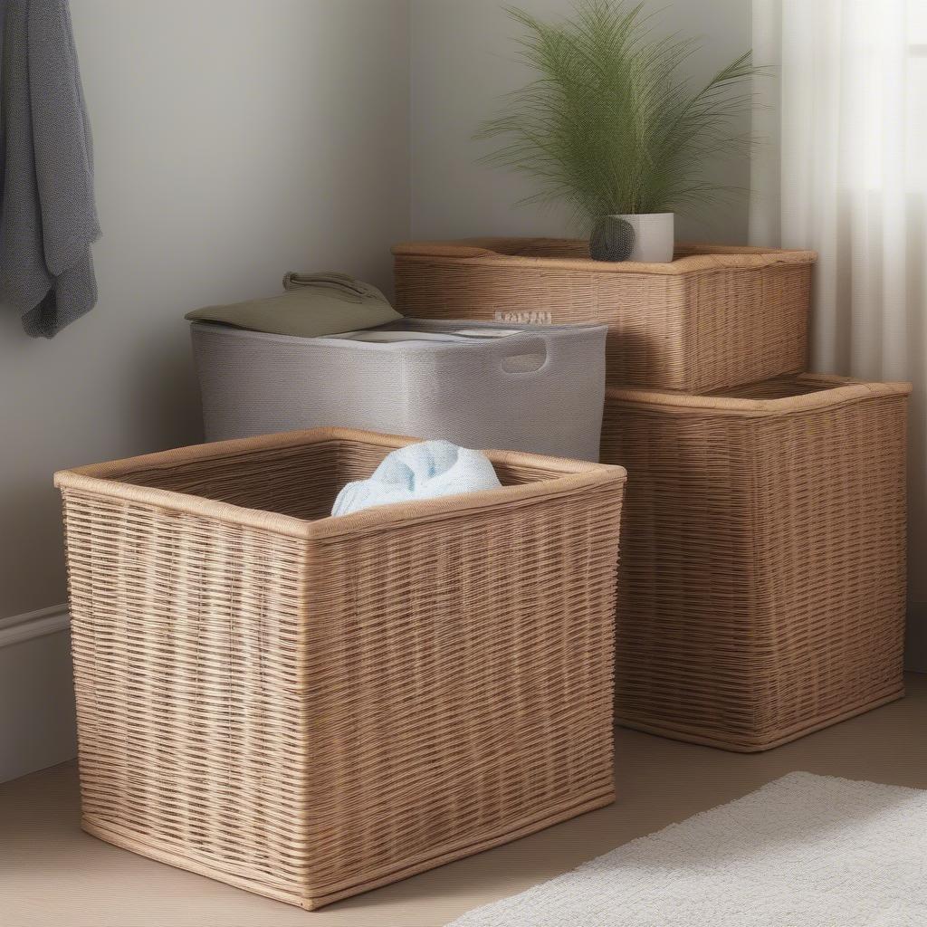 Organizing with Walmart Wicker Storage Bins