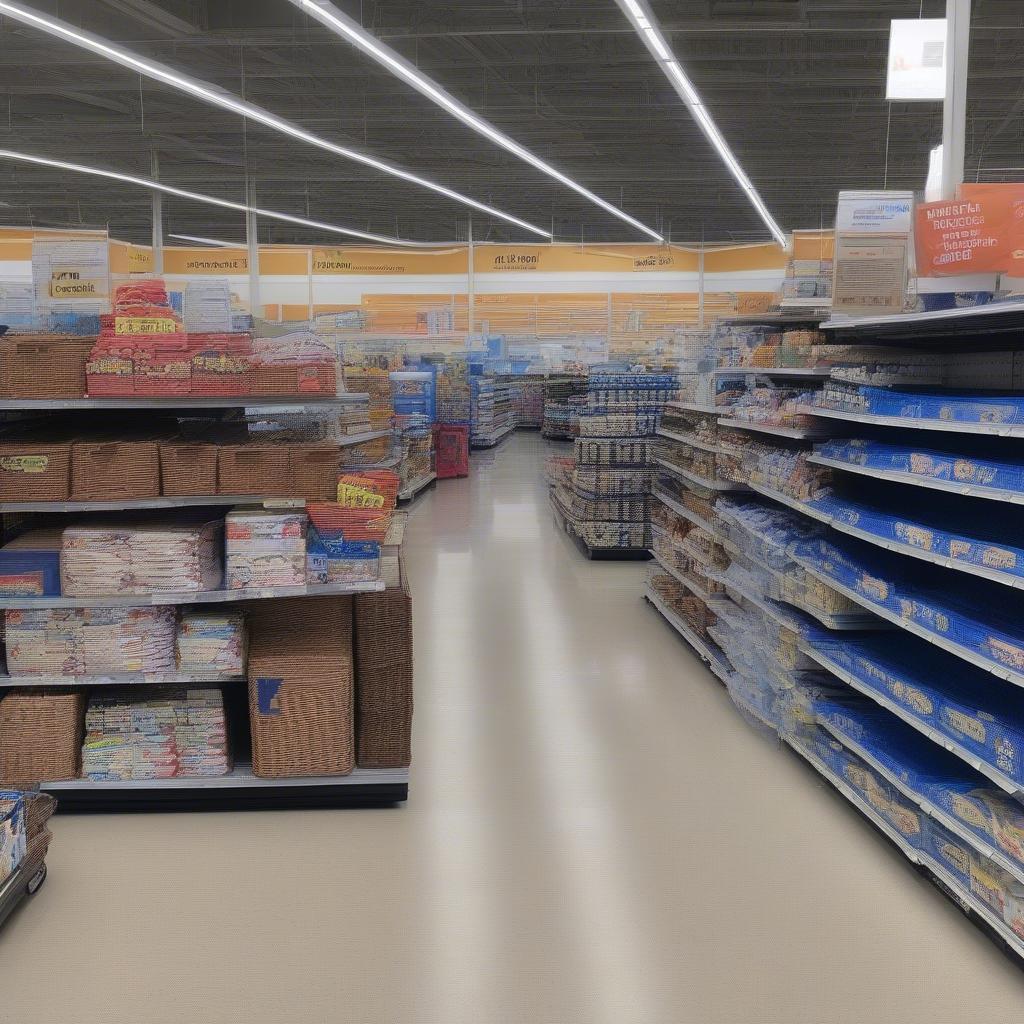 Display of wicker storage units at a Walmart store