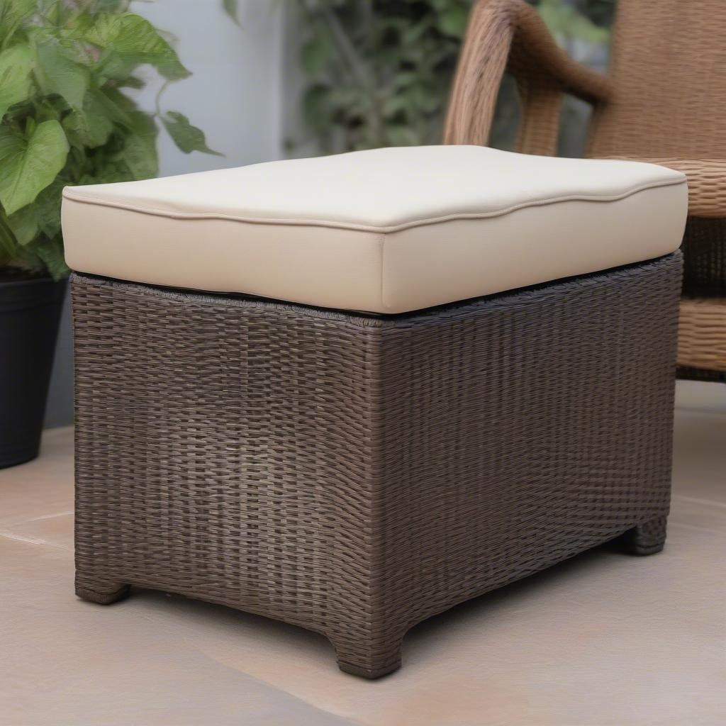 Waterproof Wicker Footstool on a Patio