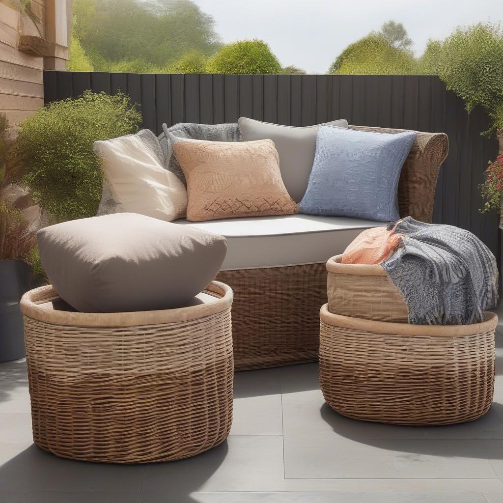 Waterproof Wicker Storage Baskets on an Outdoor Patio