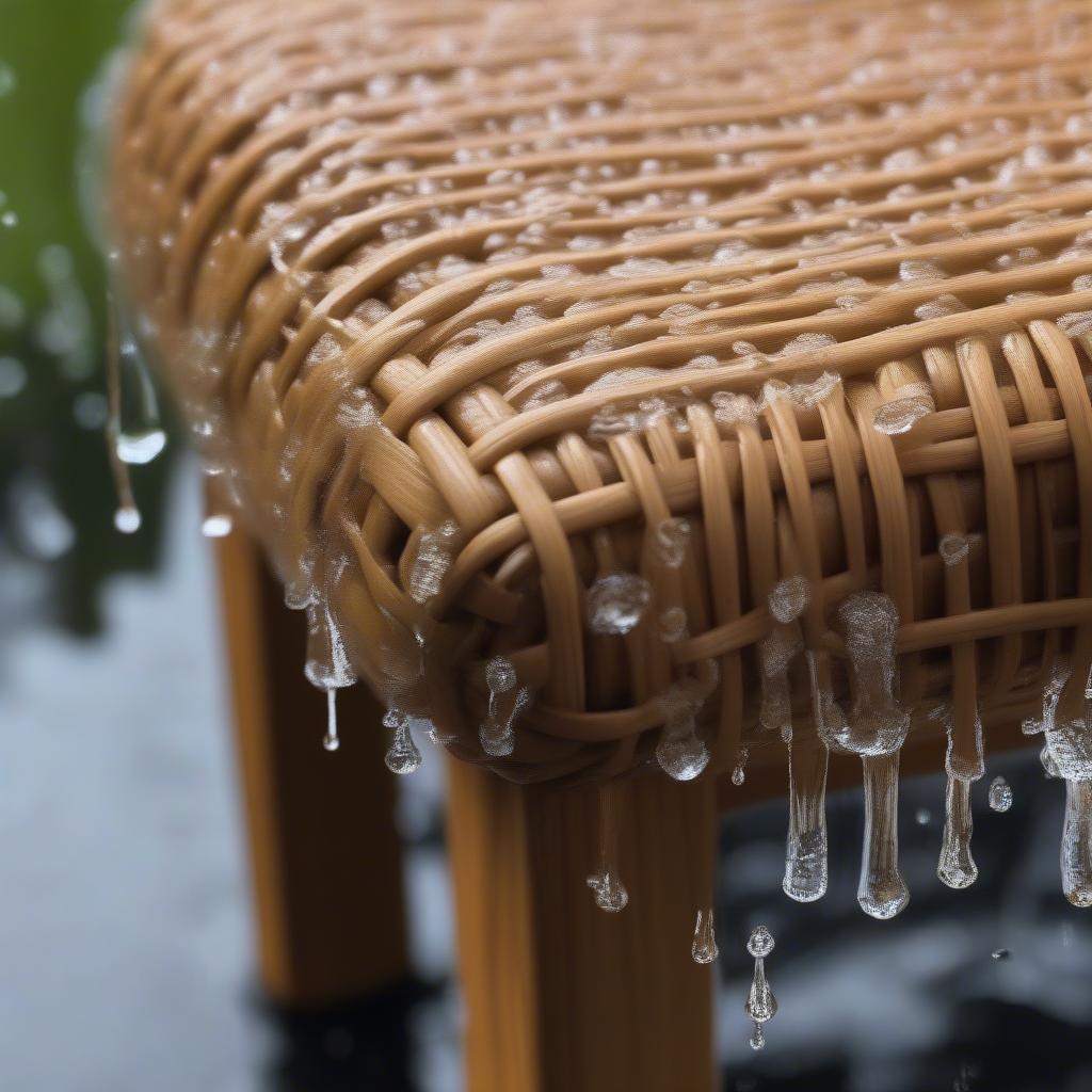 Waterproof Wicker Storage Footstool demonstrating its water-resistant properties