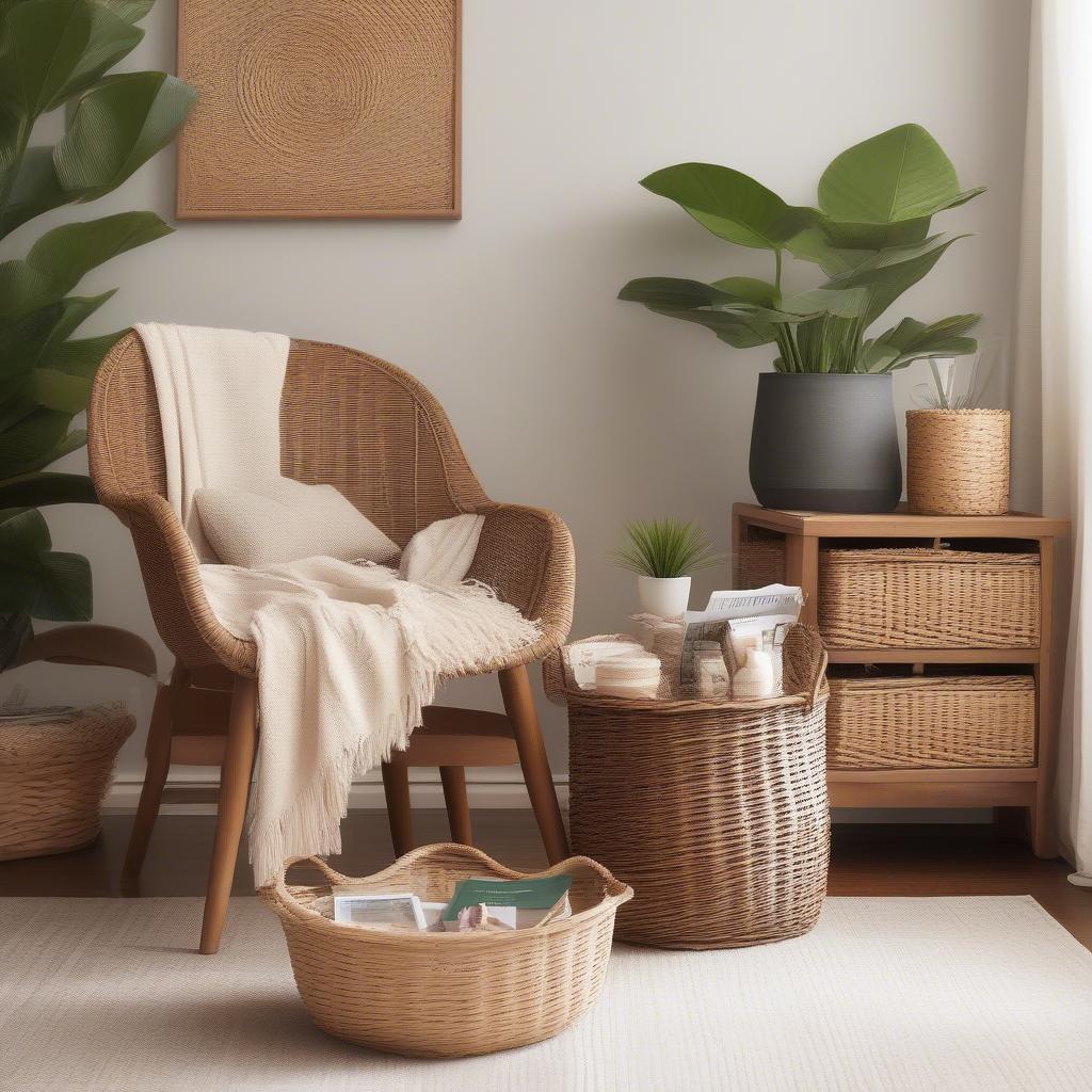 Wayfair wicker storage baskets in a living room setting