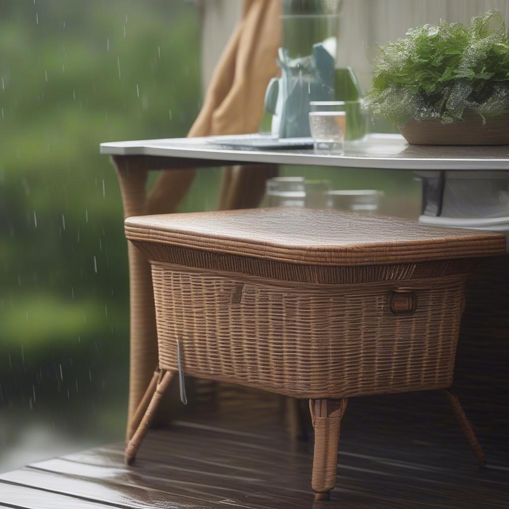 Weather-Resistant Outdoor Wicker Storage Table