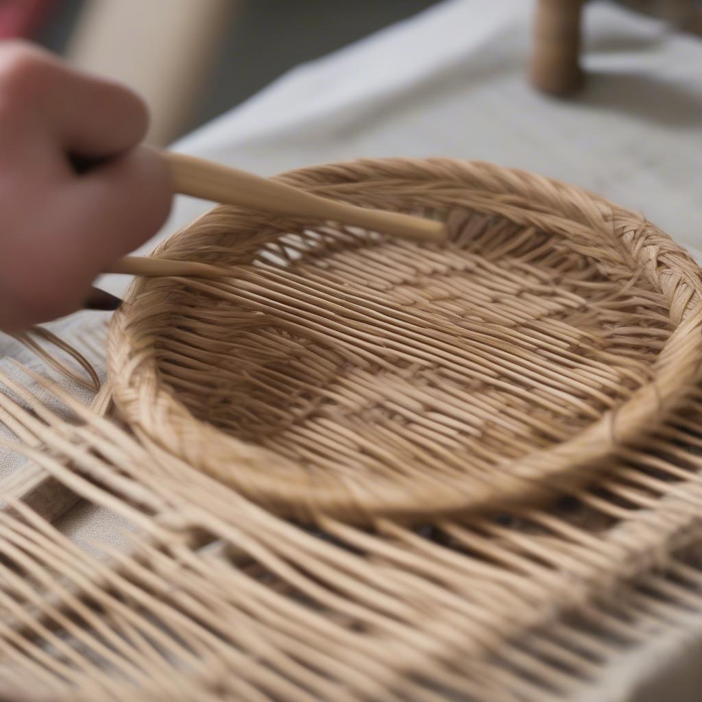 Weaving the base of a rattan plate holder