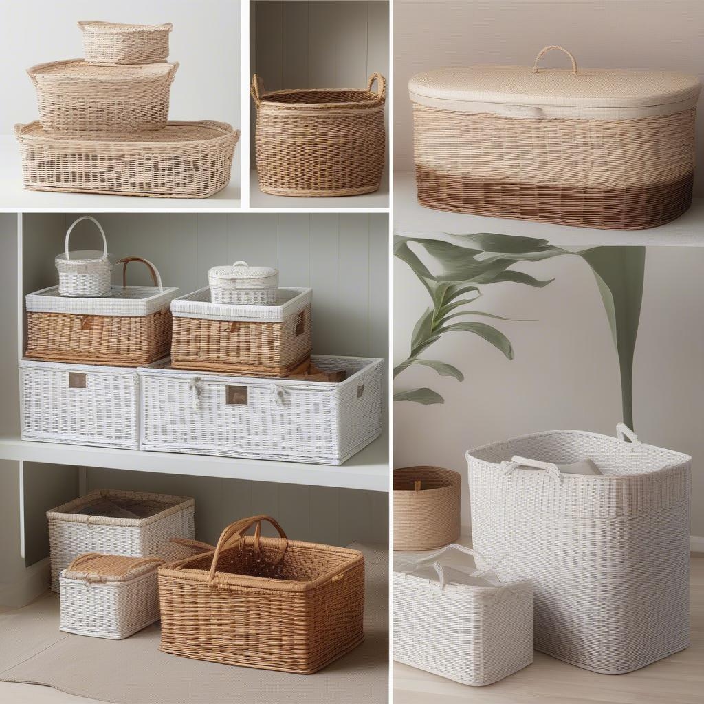 Variety of White Wicker Baskets