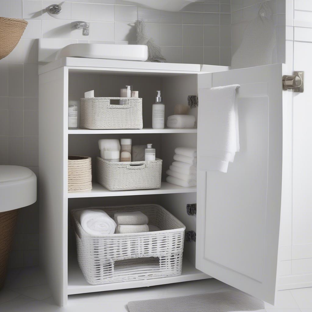 White Wicker Baskets in Bathroom