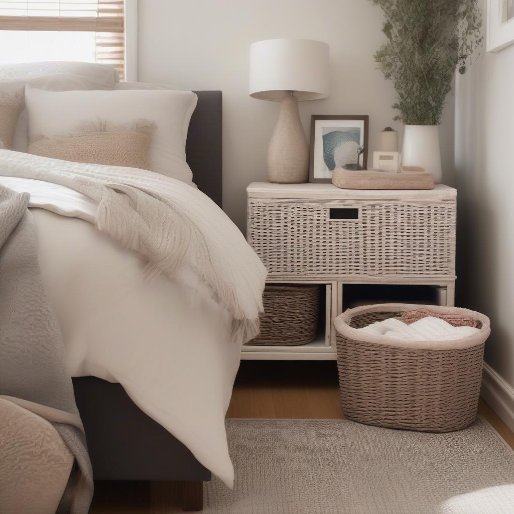 White wicker baskets for bedroom storage