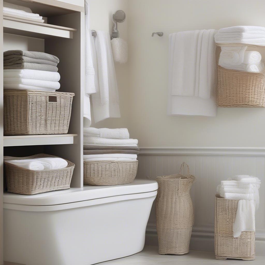 White Wicker Baskets in Various Home Decor Settings