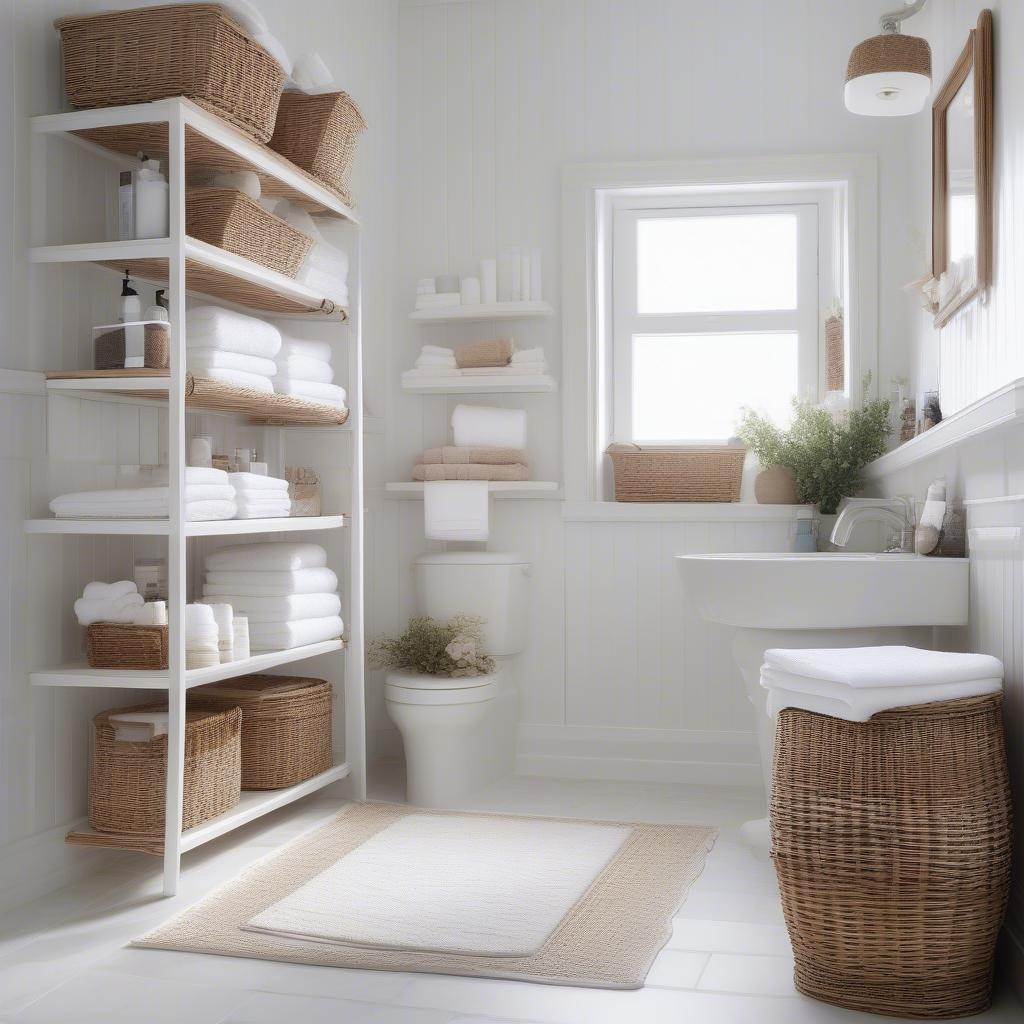 White Wicker Baskets in Bathroom