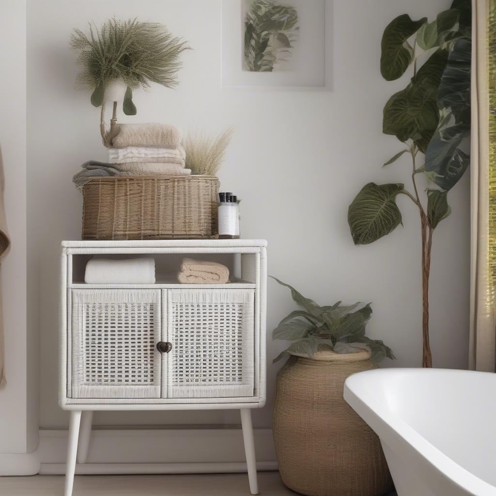 Decorating with a White Wicker Bathroom Cabinet