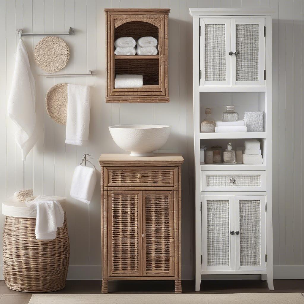 Different Styles of White Wicker Bathroom Wall Cabinets