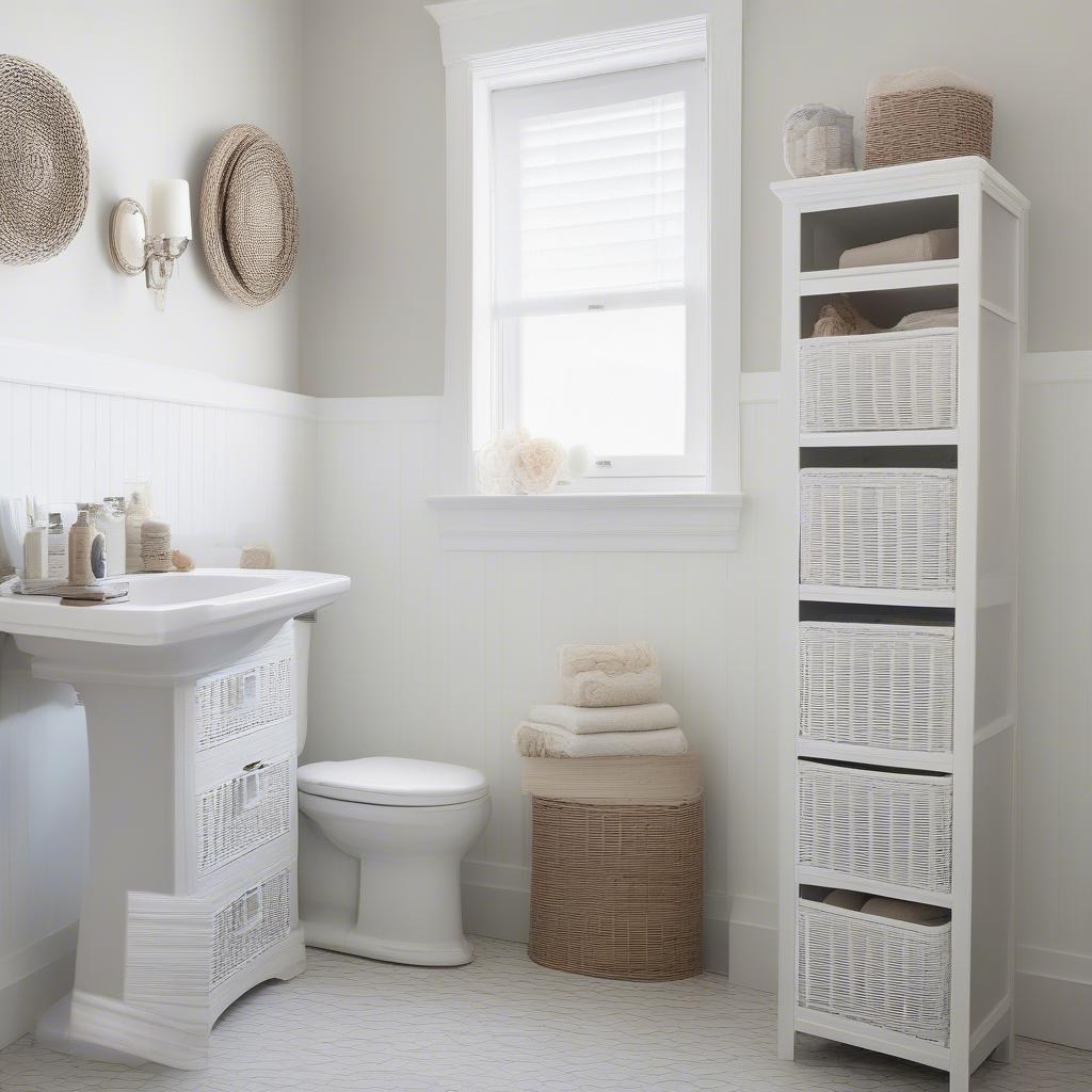 Benefits of using a white wicker cabinet in the bathroom