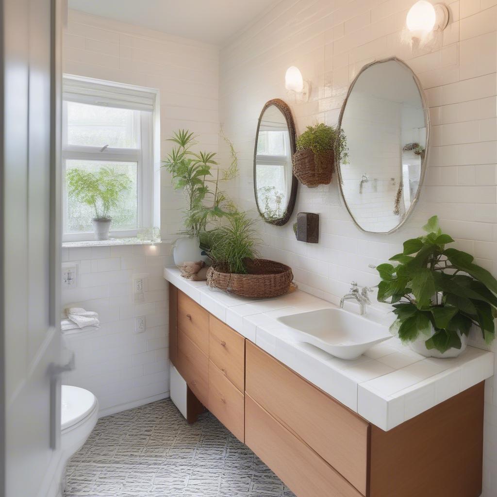 White wicker cabinet used for bathroom storage