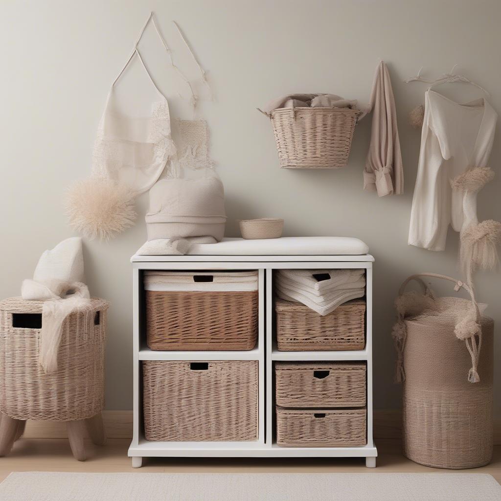 White Wicker Cabinet for Bedroom Storage