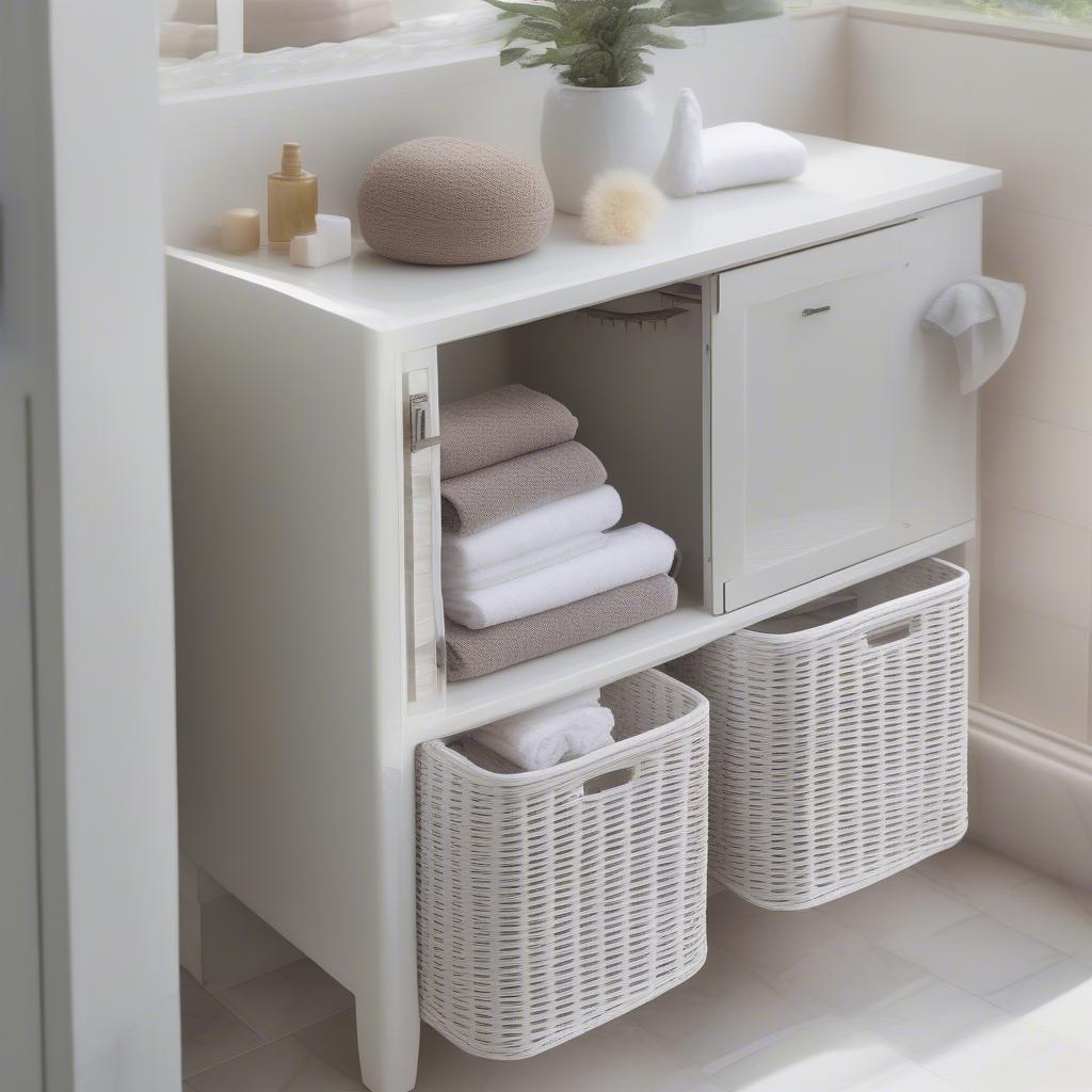 White Wicker Cabinet in Bathroom