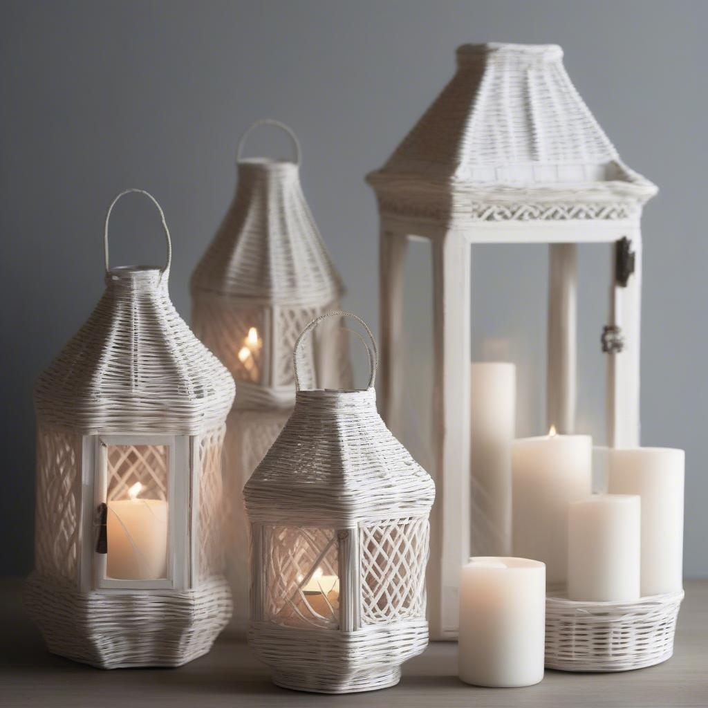 Various Styles of White Wicker Candle Holders