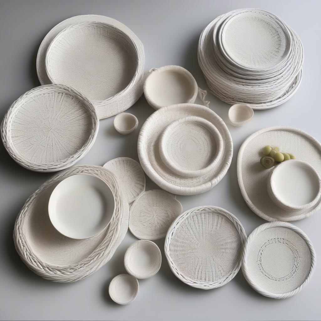 Various White Wicker Plate Holders