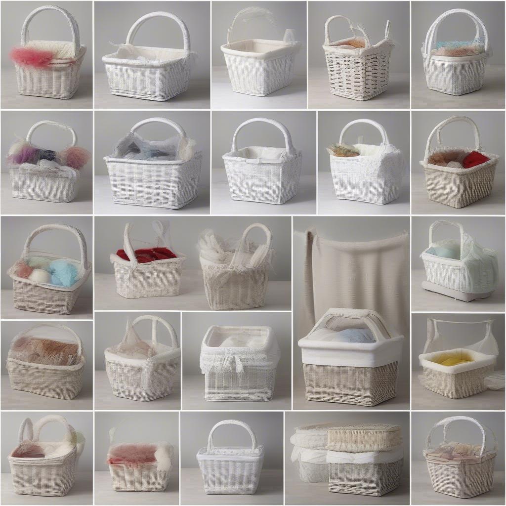 Variety of White Wicker Storage Baskets