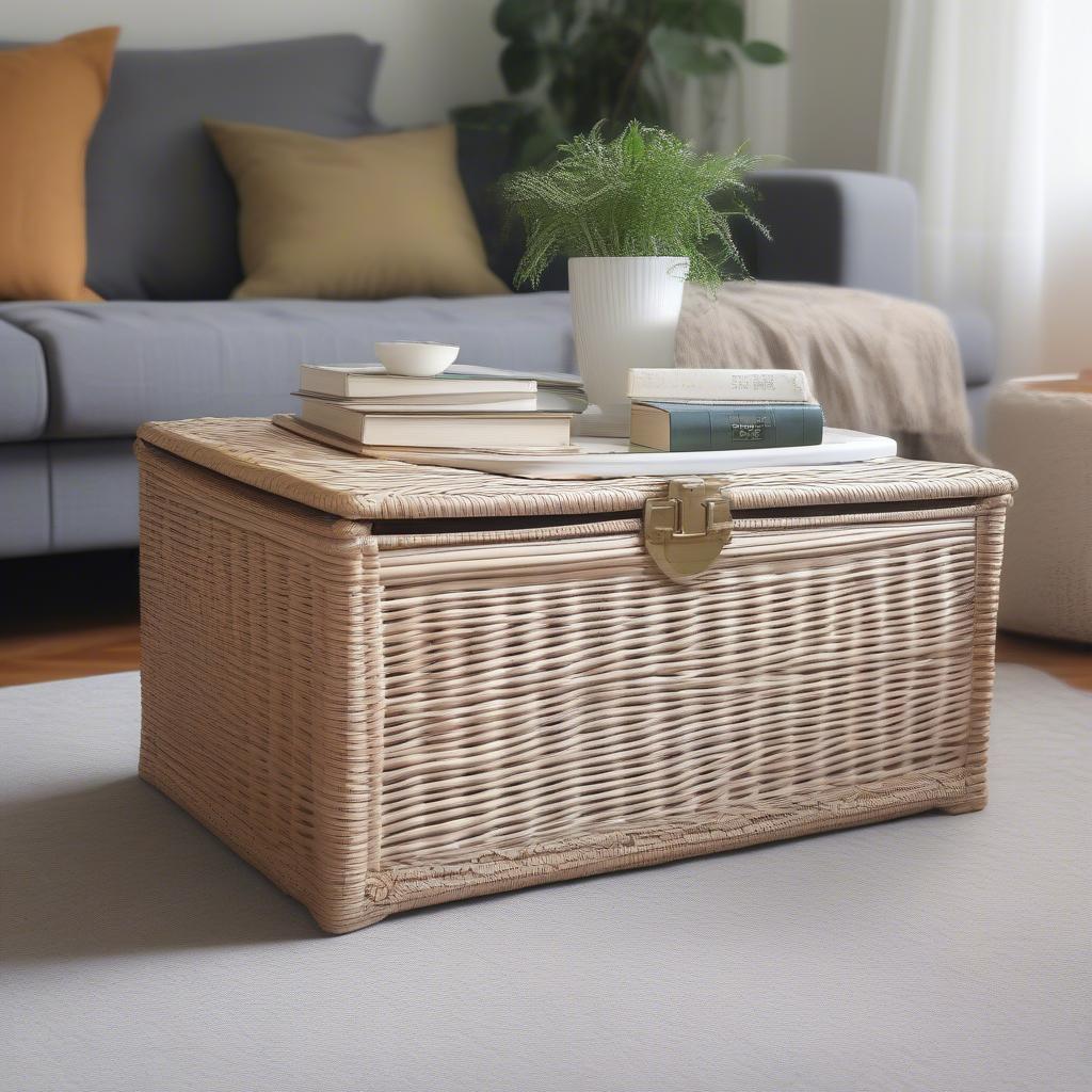 White Wicker Storage Boxes in a Living Room Setting