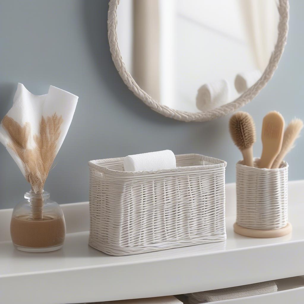 White Wicker Tissue Holder in a Bathroom Setting