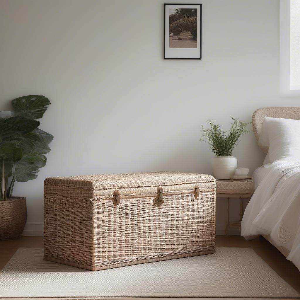 White Wicker Trunk for Bedroom Storage