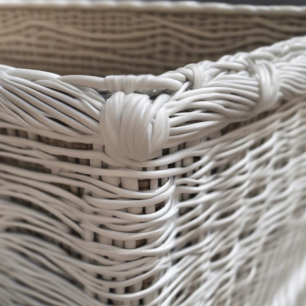 Close-up details of a white wicker trunk