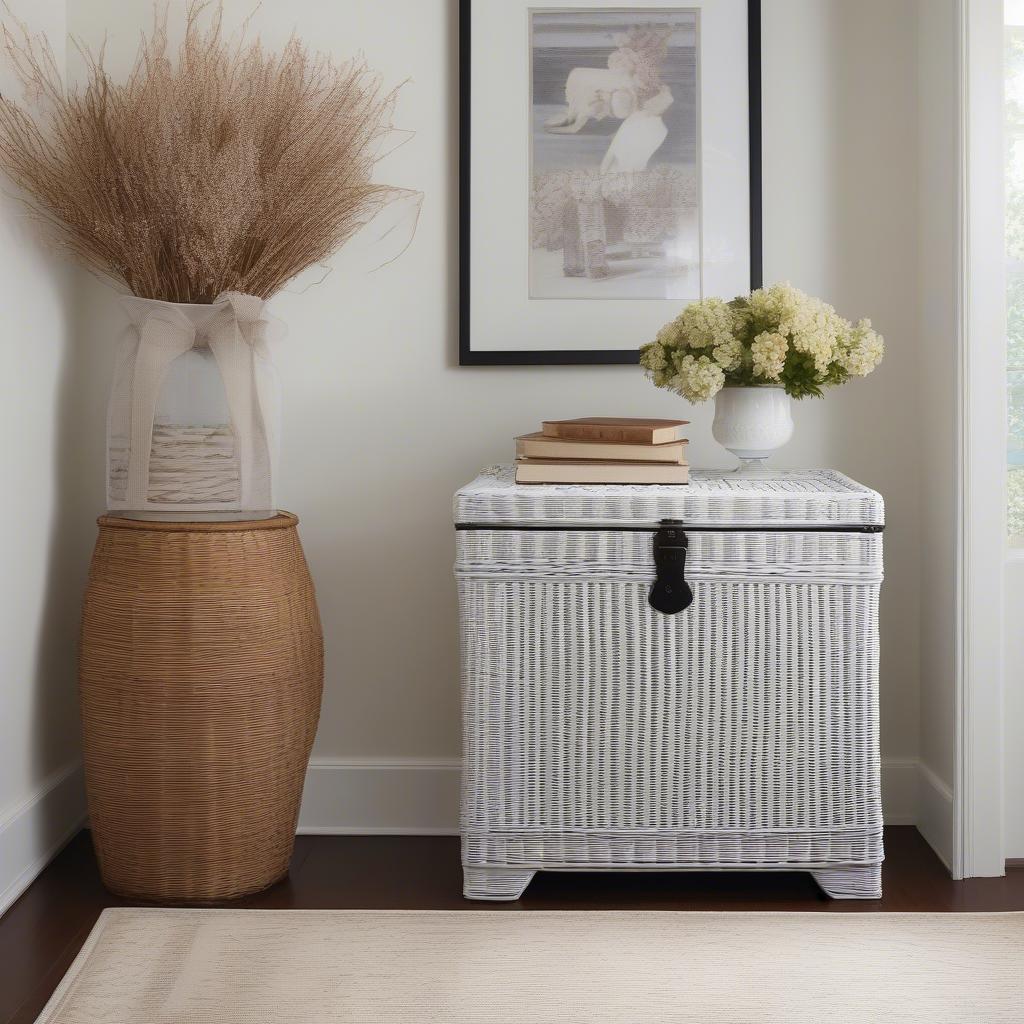 White Wicker Trunk in Entryway Decor