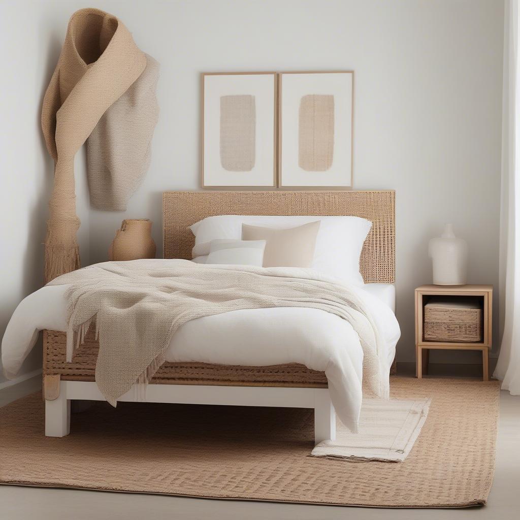 White Wood and Wicker Storage Unit in a Bedroom