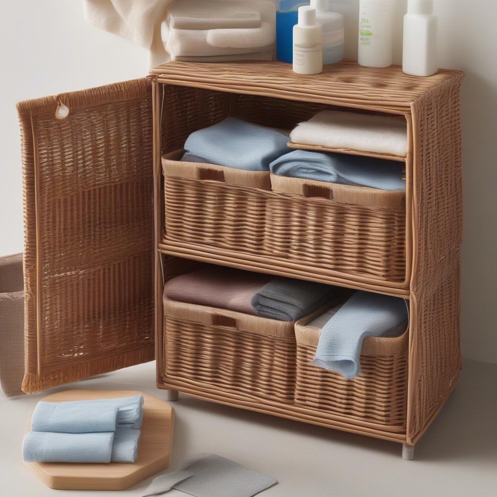 Demonstrating how to clean and maintain wicker 3 drawer storage for longevity.