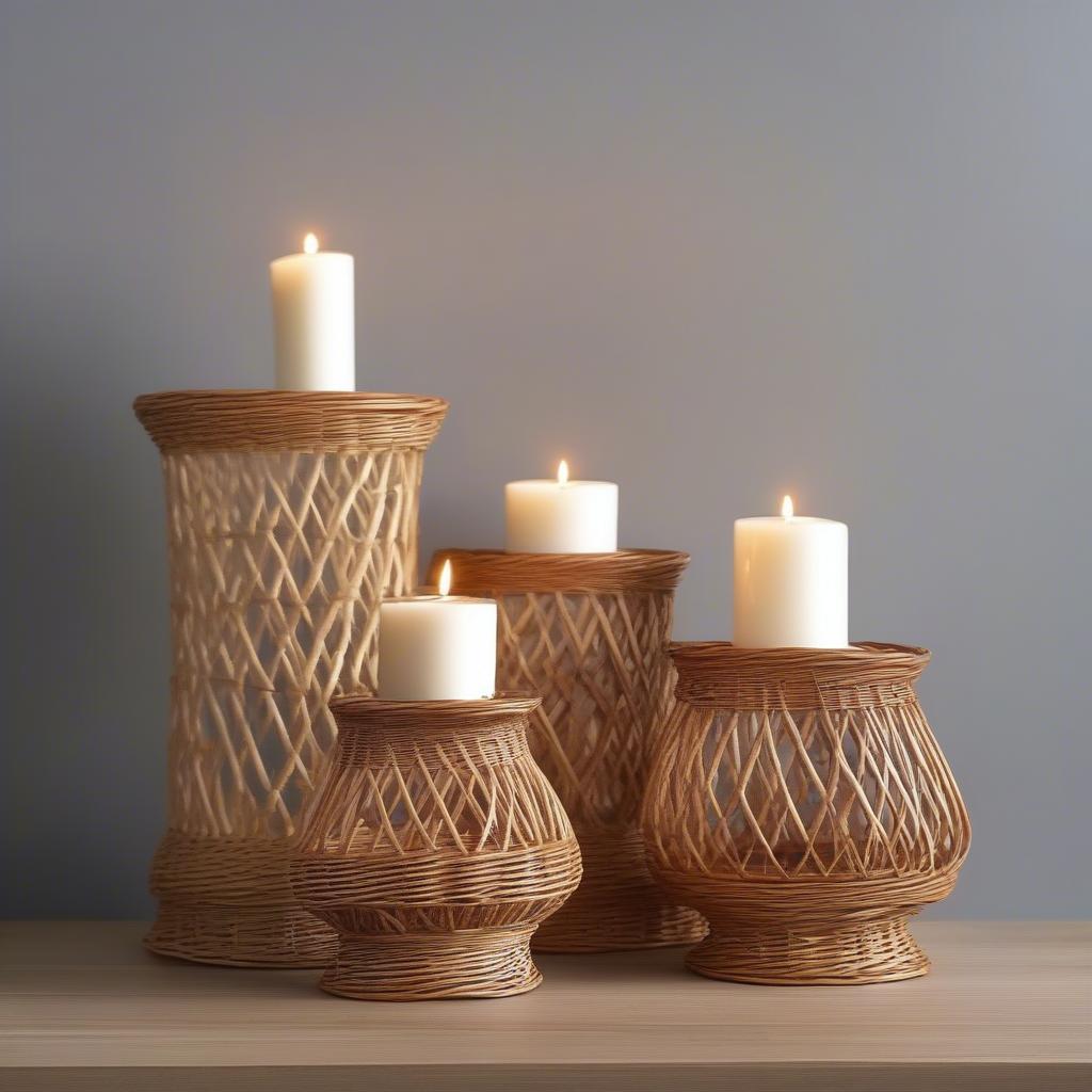 Various Styles of Wicker 3 Wick Candle Holders