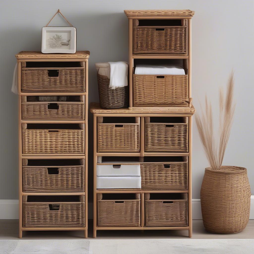 Different Styles of Wicker 4 Drawer Storage Towers