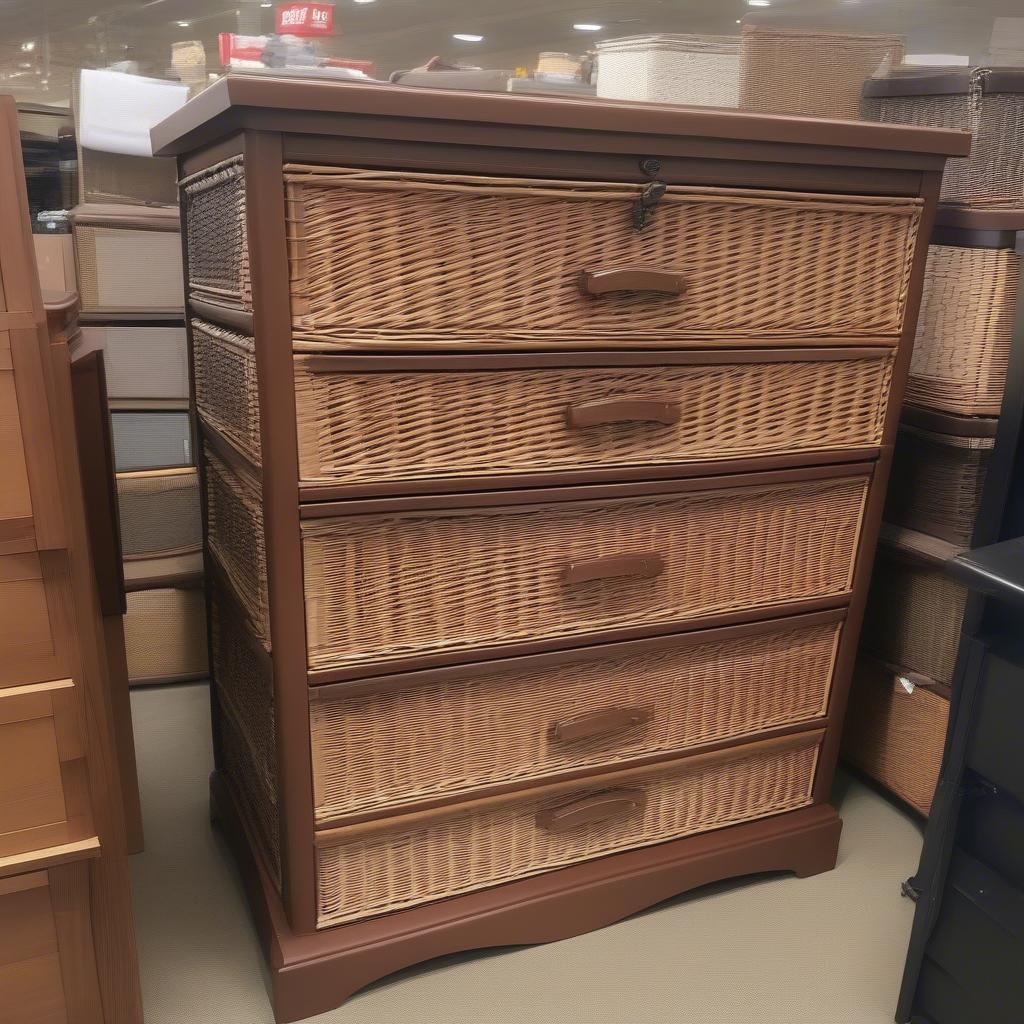 Wicker 6 drawer storage chest on clearance sale.