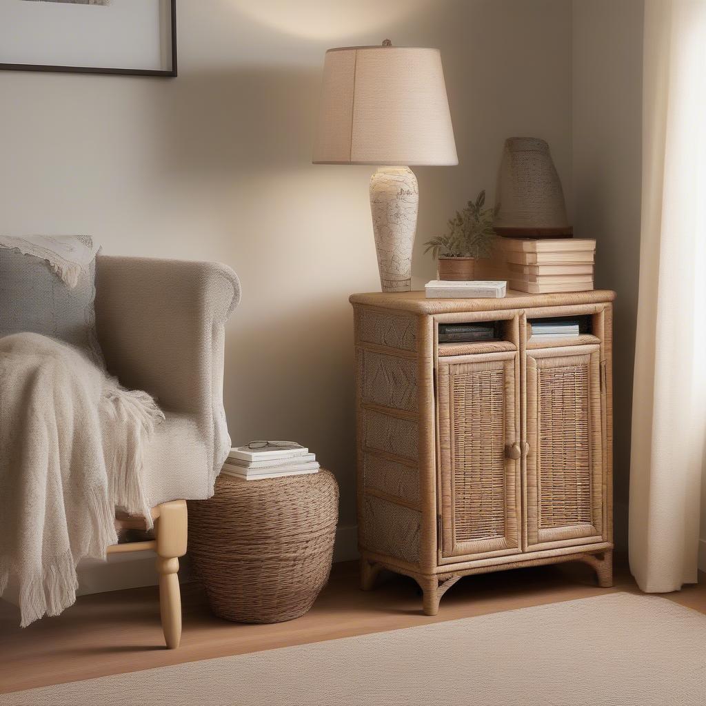 Wicker Accent Cabinet in a Bedroom