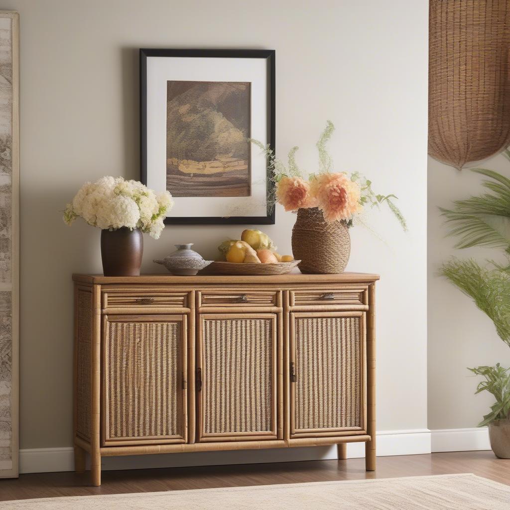 Wicker Accent Cabinet in a Dining Room