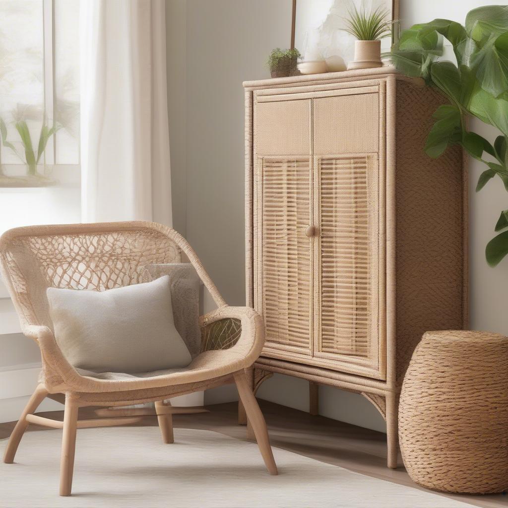 Wicker Accent Cabinet in a Living Room Setting