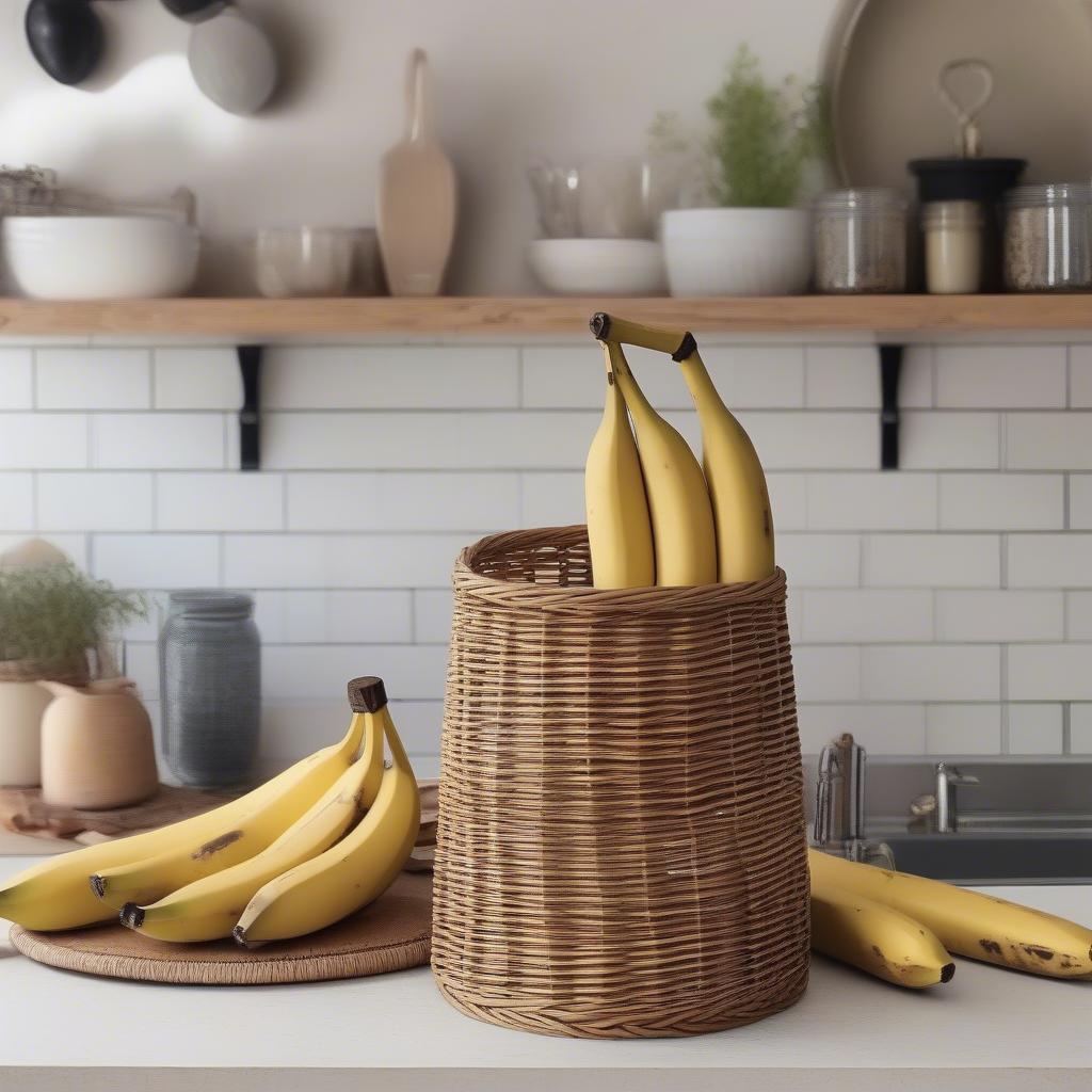 Wicker Banana Holder in a Kitchen Setting