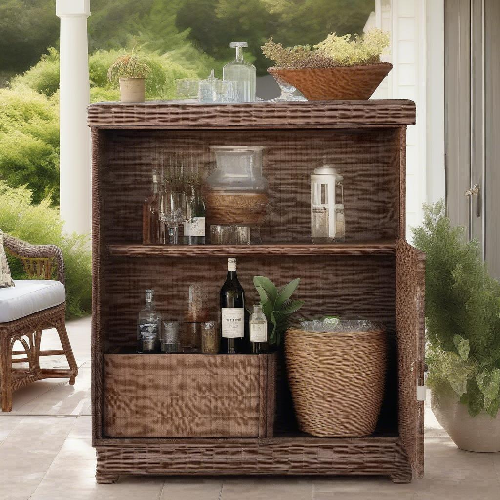 Wicker Bar Cabinet on a Patio