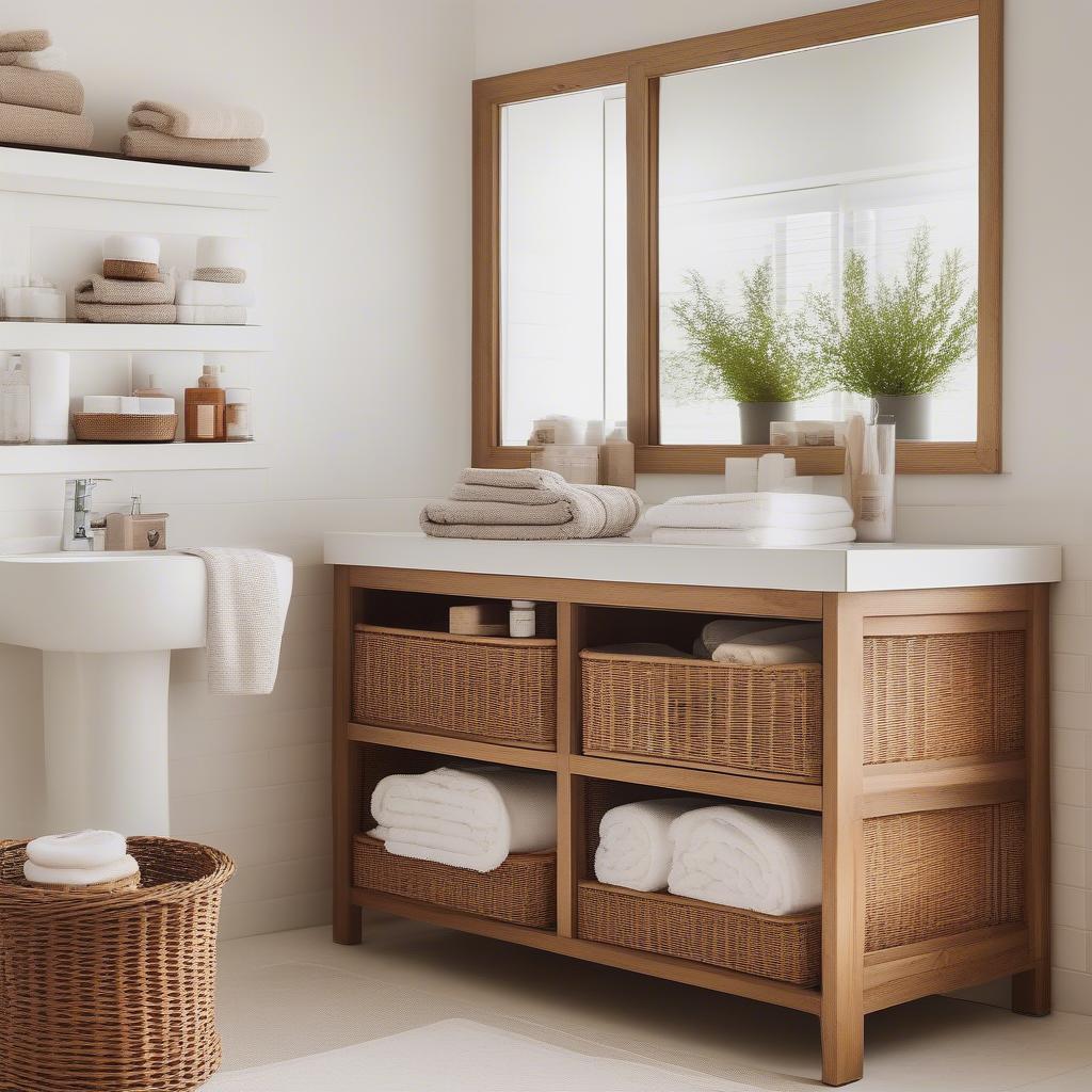 Wicker Basket 2 Drawer Storage Unit in a Bathroom