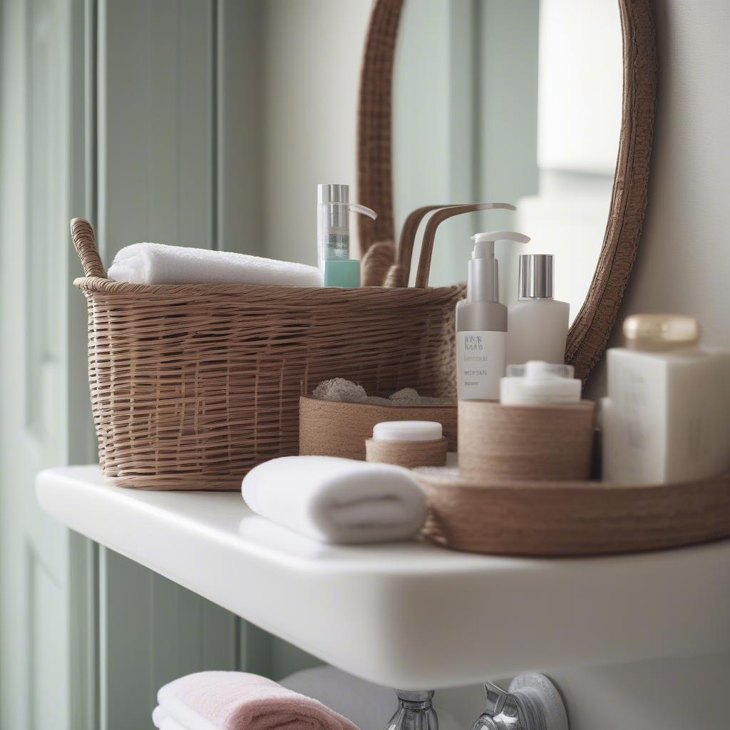 Wicker basket for bathroom storage