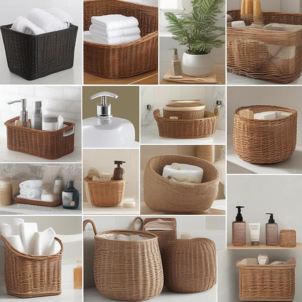 Wicker basket bathroom storage ideas showcase diverse styles and sizes for organizing toiletries, towels, and other bathroom essentials.